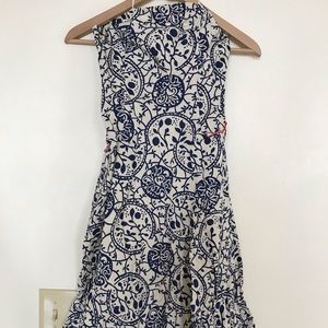 Blue and white strapless dress